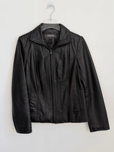 Load image into Gallery viewer, 90s Paneled Black Leather High Collar Zip-Up Jacket S