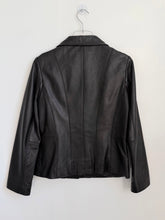 Load image into Gallery viewer, 90s Paneled Black Leather High Collar Zip-Up Jacket S