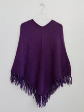 Load image into Gallery viewer, 70s Violet Wool Blend Knit Fringe Poncho S-L