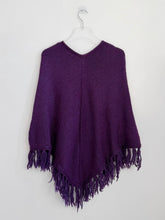 Load image into Gallery viewer, 70s Violet Wool Blend Knit Fringe Poncho S-L