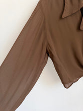 Load image into Gallery viewer, 90s Brown Cropped Tie Blouse M-L