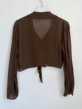 Load image into Gallery viewer, 90s Brown Cropped Tie Blouse M-L
