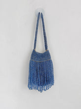 Load image into Gallery viewer, 20s Antique Blue Glass Bead Fringe Flapper Bag