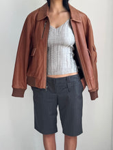 Load image into Gallery viewer, Toffee Leather Zip Bomber Jacket