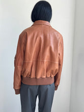 Load image into Gallery viewer, Toffee Leather Zip Bomber Jacket
