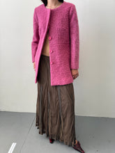 Load image into Gallery viewer, 60's Pink Wool Boucle Collarless Midi Coat S-M
