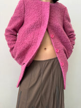 Load image into Gallery viewer, 60's Pink Wool Boucle Collarless Midi Coat S-M