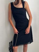 Load image into Gallery viewer, Black Mesh Layer Ruched Dress S-M