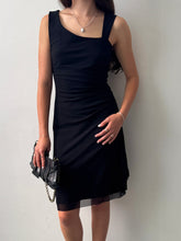 Load image into Gallery viewer, Black Mesh Layer Ruched Dress S-M