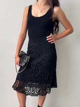 Load image into Gallery viewer, Black Beaded Crochet Lace Knit Dress S