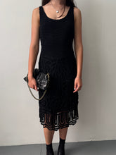Load image into Gallery viewer, Black Beaded Crochet Lace Knit Dress S