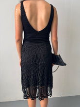 Load image into Gallery viewer, Black Beaded Crochet Lace Knit Dress S
