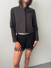 Load image into Gallery viewer, 90s Cropped Brown Wool Band Collar Cropped Jacket Size 2