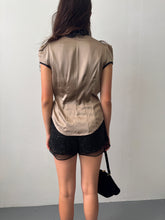 Load image into Gallery viewer, Muted Gold Metallic Silk Ruffle Blouse S