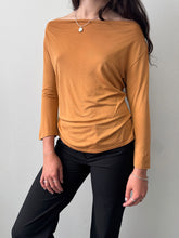 Load image into Gallery viewer, Saffron Silk Knit Boat Neck Drape Top M