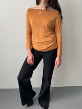 Load image into Gallery viewer, Saffron Silk Knit Boat Neck Drape Top M