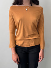 Load image into Gallery viewer, Saffron Silk Knit Boat Neck Drape Top M