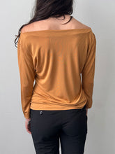 Load image into Gallery viewer, Saffron Silk Knit Boat Neck Drape Top M