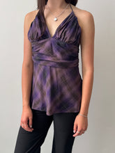 Load image into Gallery viewer, Purple Plaid Silk Halter Top S-M