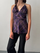 Load image into Gallery viewer, Purple Plaid Silk Halter Top S-M