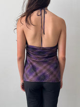 Load image into Gallery viewer, Purple Plaid Silk Halter Top S-M