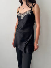 Load image into Gallery viewer, Black Satin Lace Slip Dress S