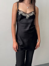 Load image into Gallery viewer, Black Satin Lace Slip Dress S