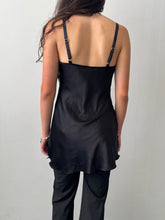 Load image into Gallery viewer, Black Satin Lace Slip Dress S
