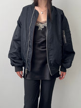 Load image into Gallery viewer, Black Aviator Bomber Jacket S-M-L