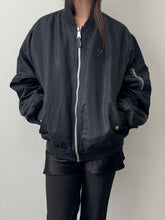 Load image into Gallery viewer, Black Aviator Bomber Jacket S-M-L