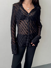 Load image into Gallery viewer, Y2K Black Striped Silk Panel Blouse M