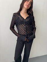 Load image into Gallery viewer, Y2K Black Striped Silk Panel Blouse M