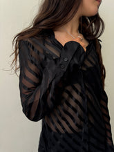 Load image into Gallery viewer, Y2K Black Striped Silk Panel Blouse M