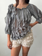 Load image into Gallery viewer, Silver Pleated Ruffle Blouse M