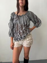 Load image into Gallery viewer, Silver Pleated Ruffle Blouse M