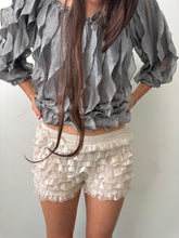 Load image into Gallery viewer, Silver Pleated Ruffle Blouse M