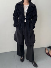 Load image into Gallery viewer, 90s Charcoal Corduroy Double Breasted Trench Coat L
