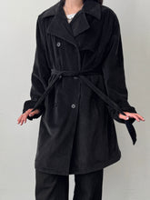 Load image into Gallery viewer, 90s Charcoal Corduroy Double Breasted Trench Coat L