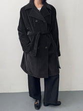 Load image into Gallery viewer, 90s Charcoal Corduroy Double Breasted Trench Coat L