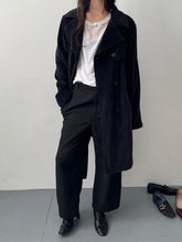 Load image into Gallery viewer, 90s Charcoal Corduroy Double Breasted Trench Coat L