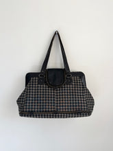 Load image into Gallery viewer, Grey &amp; Black Houndstooth Canvas Leather Overnight Bag