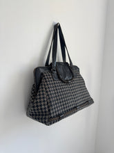 Load image into Gallery viewer, Grey &amp; Black Houndstooth Canvas Leather Overnight Bag