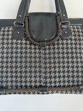 Load image into Gallery viewer, Grey &amp; Black Houndstooth Canvas Leather Overnight Bag