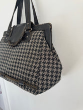 Load image into Gallery viewer, Grey &amp; Black Houndstooth Canvas Leather Overnight Bag